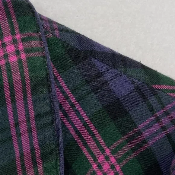 LL BEAN Nightgown Womens L Flannel Plaid Long Sleeve Sleepwear PJs Cotton Purple - Picture 4 of 14